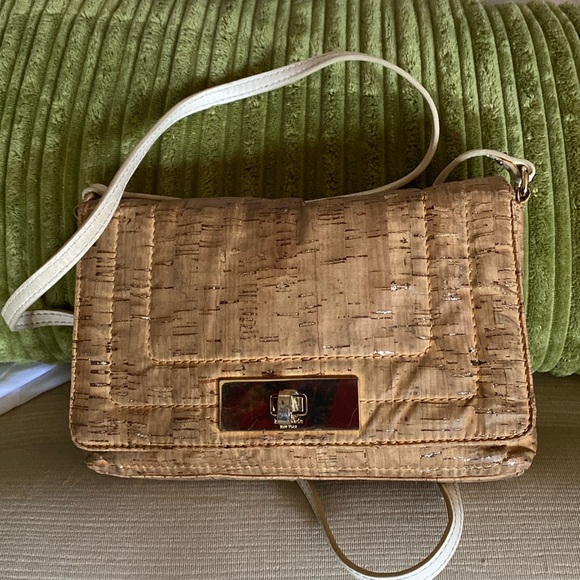KATE SPADE CORK & GOLD LUREX CROSSBODY EUC - Picture 1 of 6